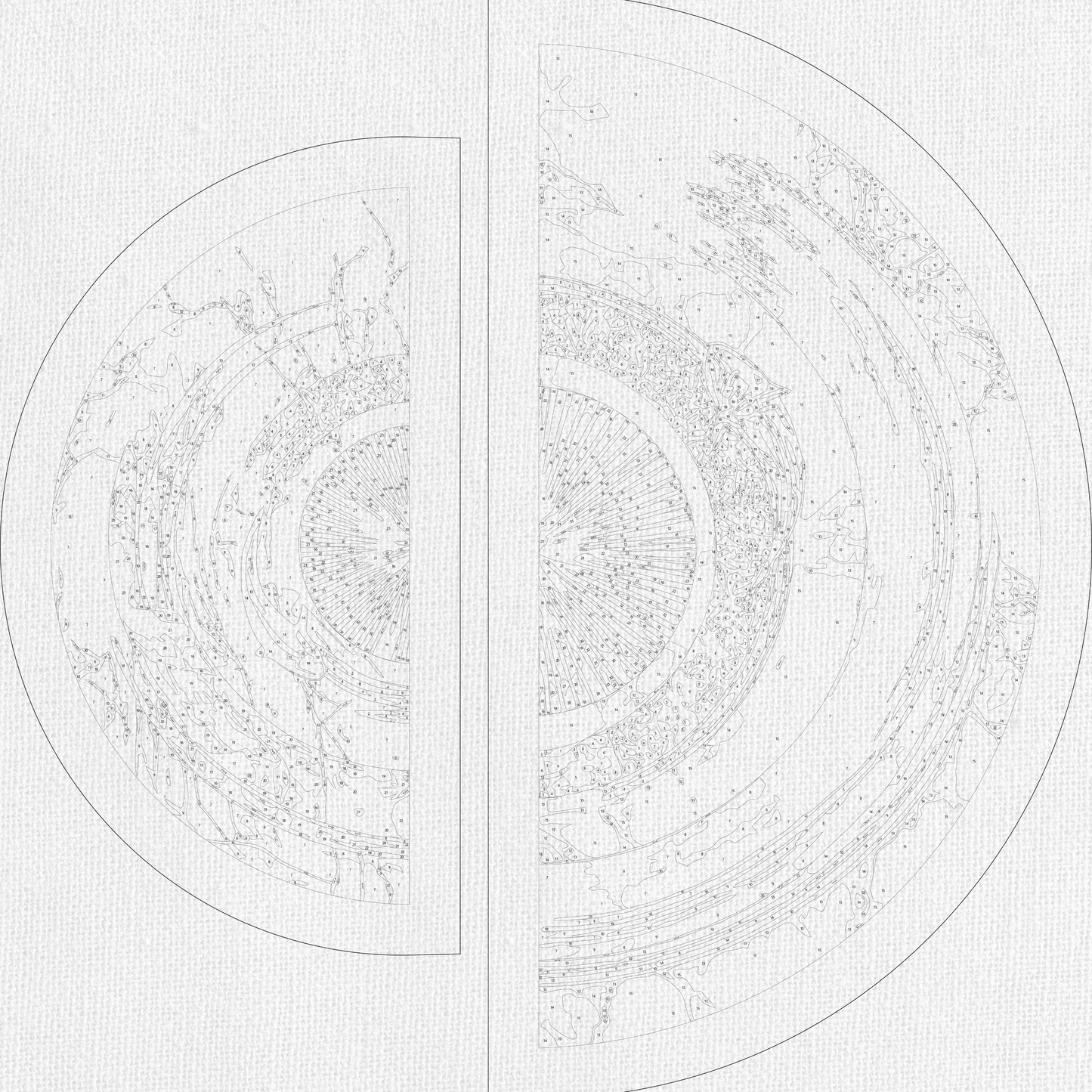 Maľovanie podľa čísel Rovnováha protikladov s metalickými farbami (polkruhy) 70×70 cm OSR 1001