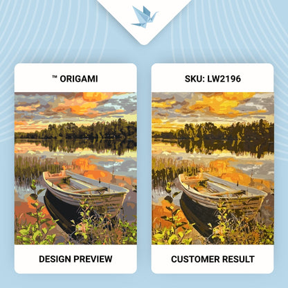 Maľovanie podľa čísel krajinka – Čln pri západe slnka 40*50 cm LW 2196