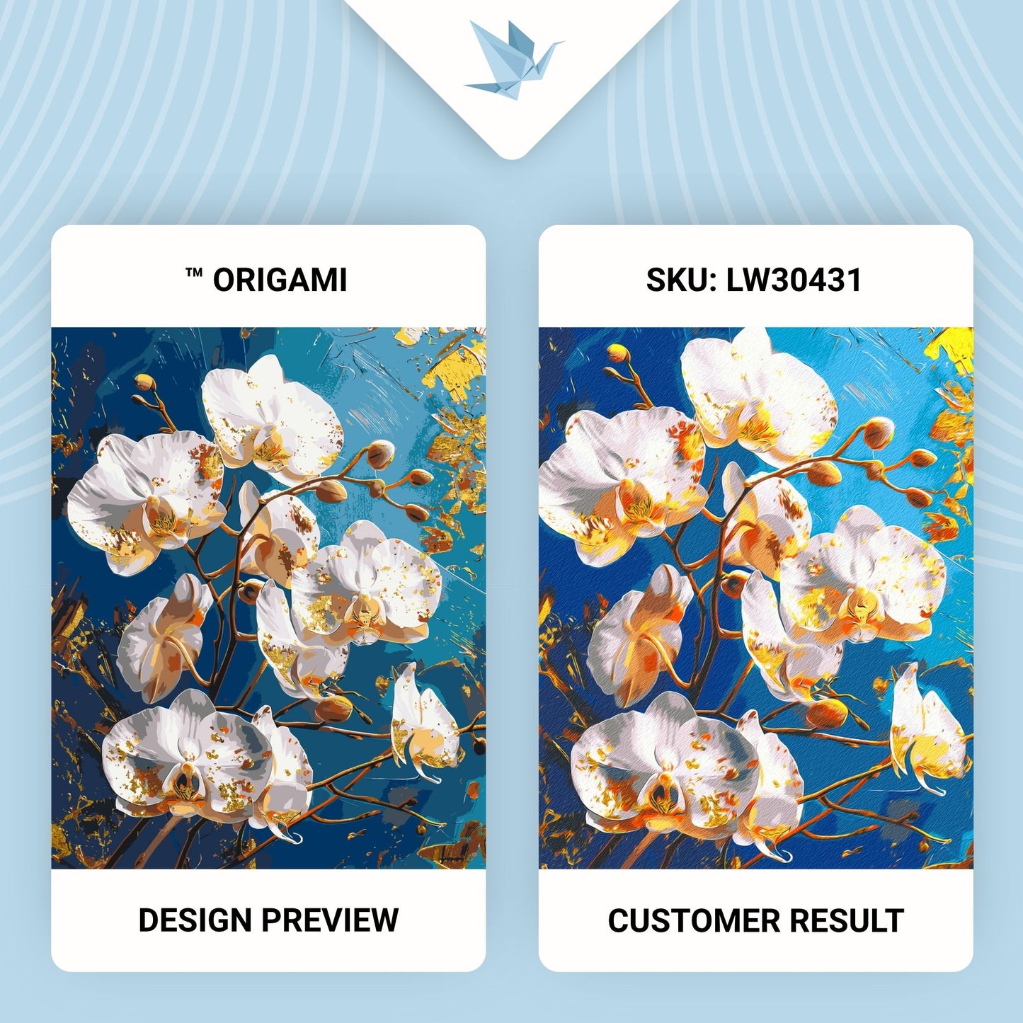 Maľovanie podľa čísel Kvet orchidey na modrom pozadí. S metalickými farbami 40*50 cm LW 30431