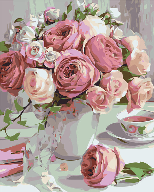 Maľovanie podľa čísel – Ružové pivónie. Kvety 40*50 cm LW 3069