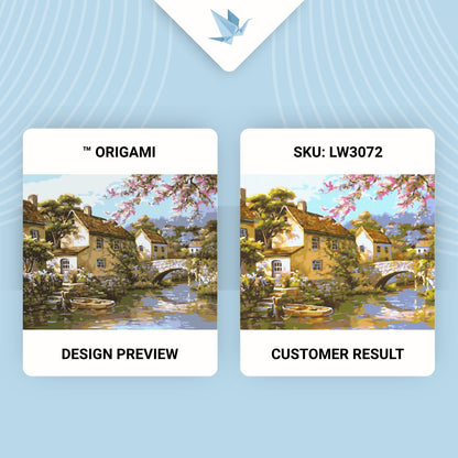 Maľovanie podľa čísel krajinka – Dedinka pri rieke 40*50 cm LW 3072