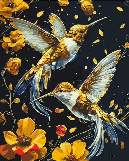 Maľovanie podľa čísel Tanec vtákov s metalickými farbami 40*50 cm LW 30759