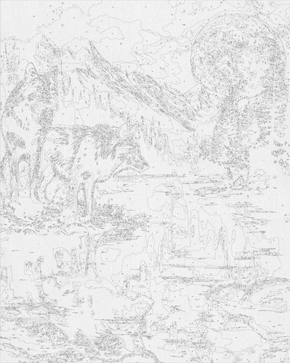 Maľovanie podľa čísel Zvieratá. Pár vlkov v noci. S metalickými farbami 40*50 cm LW 30780