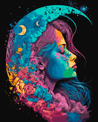 Maľovanie podľa čísel – Portrét mesačného dievčaťa. Abstrakcia 40*50 cm LW 31640