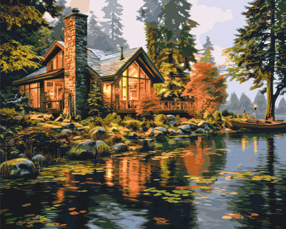 Maľovanie podľa čísel – Krajinka. Dom pri rieke 40*50 cm LW 31710