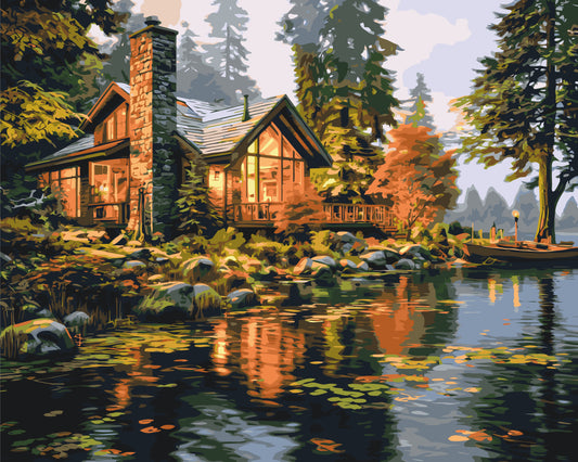 Maľovanie podľa čísel – Krajinka. Dom pri rieke 40*50 cm LW 31710