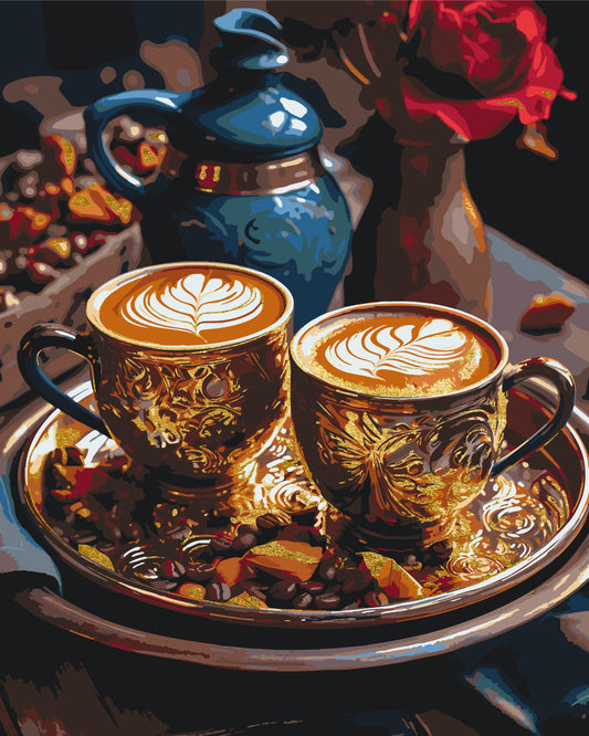 Maľovanie podľa čísel Zátišie. Vonná káva s metalickými farbami 40*50 cm LW 3307