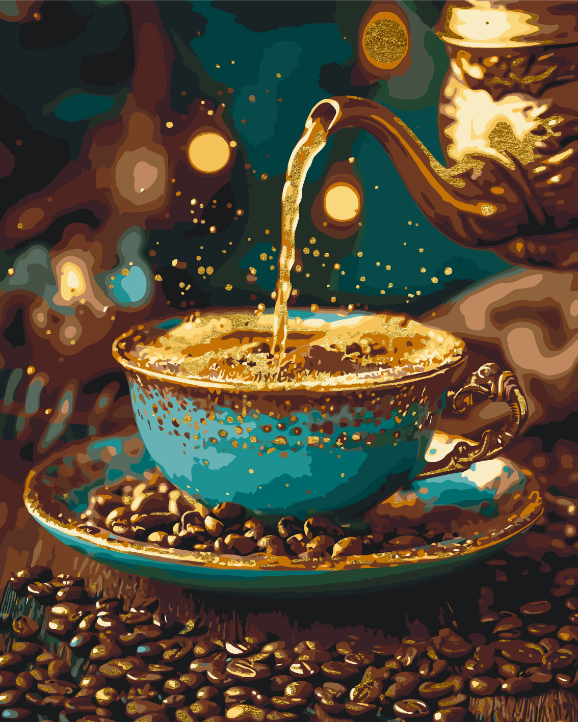 Maľovanie podľa čísel Zátišie. Káva so škoricou s metalickými farbami 40*50 cm LW 3308