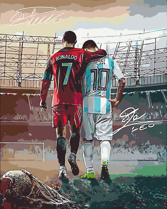 Maľovanie podľa čísel – Futbal. Dve legendy: Ronaldo a Messi 40*50 cm LW 3322