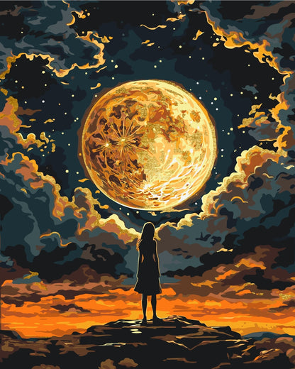 Maľovanie podľa čísel Ľudia. Dievča pod Mesiacom. Vesmír (s metalickými farbami) 40*50 cm LW 3401