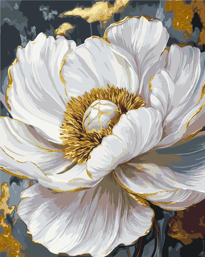 Maľovanie podľa čísel Kvety. Bielá pivónia s metalickými farbami 40*50 cm LW 3429