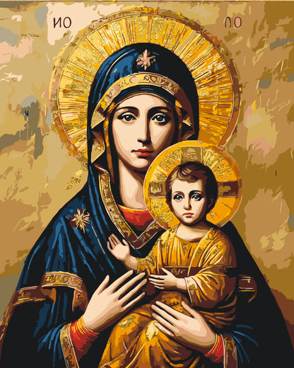 Maľovanie podľa čísel - Náboženstvo. Ikona Matky Božej s metalickými farbami 40*50 cm LW 3431