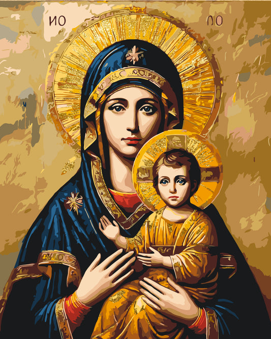 Maľovanie podľa čísel - Náboženstvo. Ikona Matky Božej s metalickými farbami 40*50 cm LW 3431