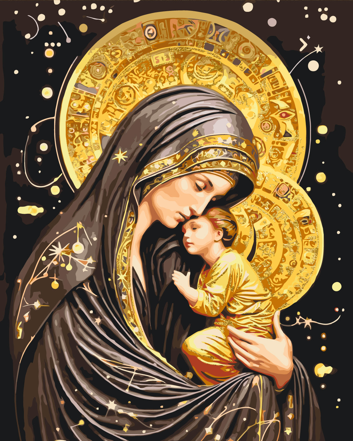 Maľovanie podľa čísel - Ikona Svätá Matka Božia s metalickými farbami 40*50 cm LW 3433