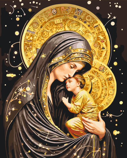 Maľovanie podľa čísel - Ikona Svätá Matka Božia s metalickými farbami 40*50 cm LW 3433