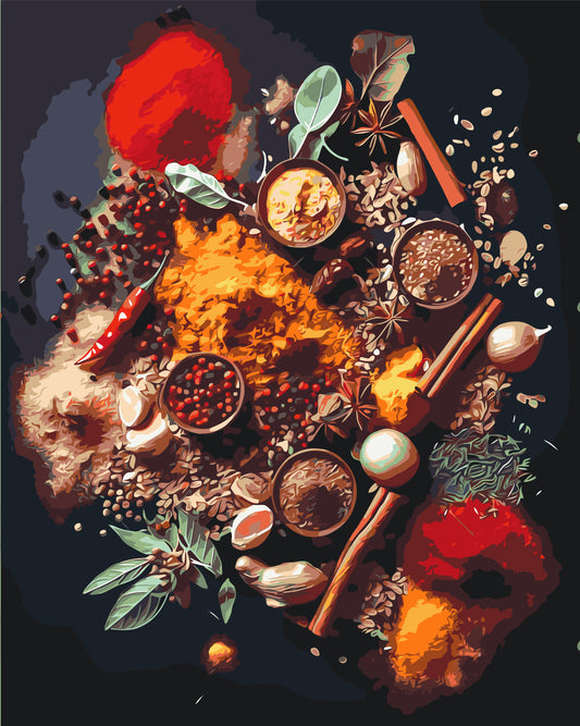 Maľovanie podľa čísel – Zátišie. Svetové koreniny 40*50 cm LW 3451