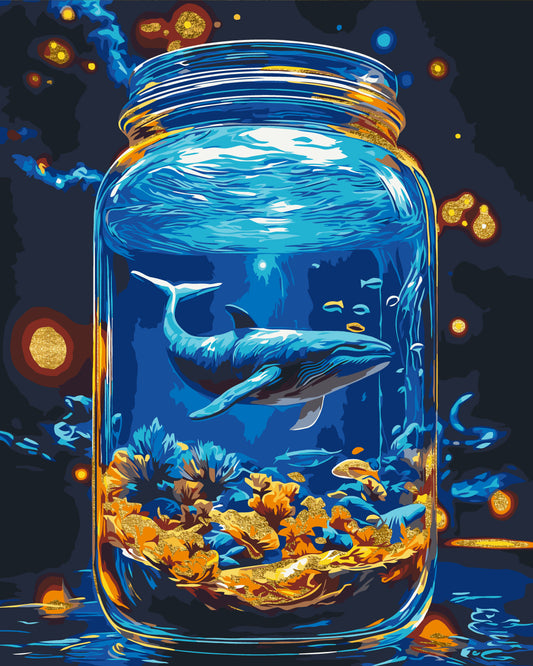 Maľovanie podľa čísel - Podmorský svet, veľryba s metalickými farbami 40*50 cm LW 3461