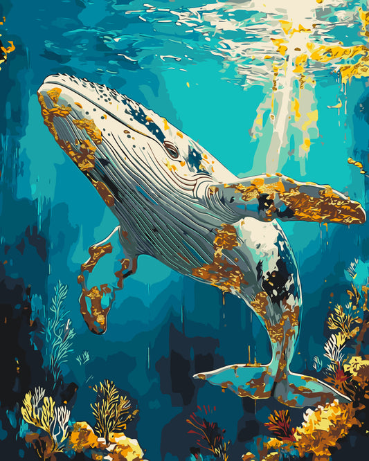 Maľovanie podľa čísel Podmorský svet, veľryba s metalickými farbami 40*50 cm LW 3495