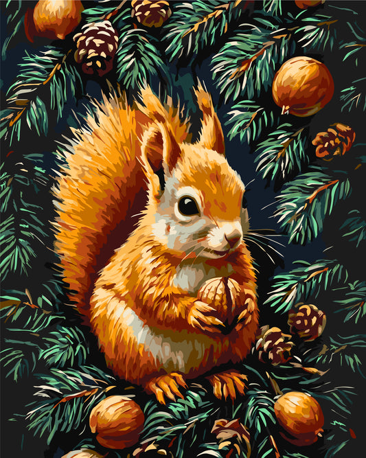 Maľovanie podľa čísel – Zvieratá. Veverička s orechom 40*50 cm LW 3508