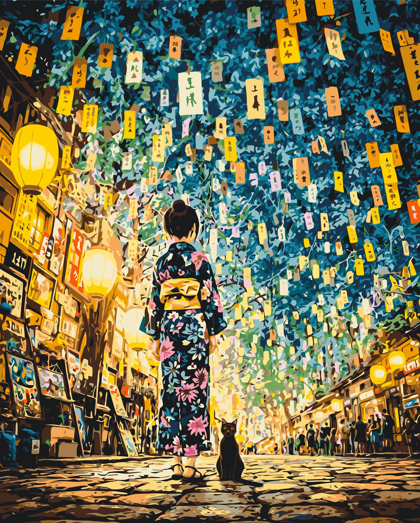 Maľovanie podľa čísel – Japonská noc. Dievča s mačkou 40*50 cm LW 3515