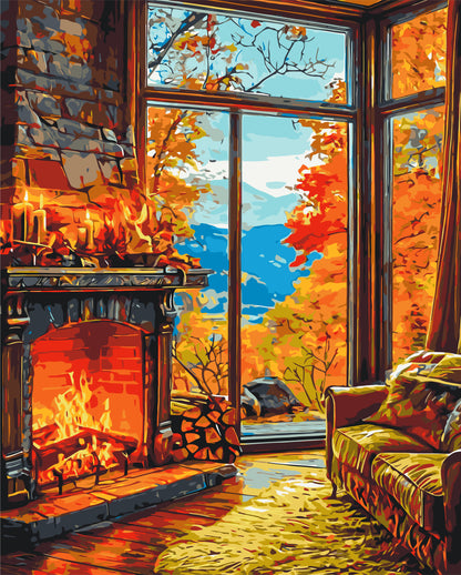 Maľovanie podľa čísel krajinka – Teplo jesenného krbu 40*50 cm LW 3518