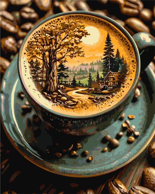 Maľovanie podľa čísel Zátišie. Káva s vôňou lesa 40*50 cm LW 3541