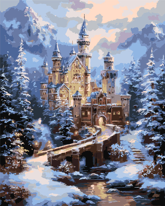 Maľovanie podľa čísel Zimná krajina. Hrad v zimných horách 40*50 cm LW 3553