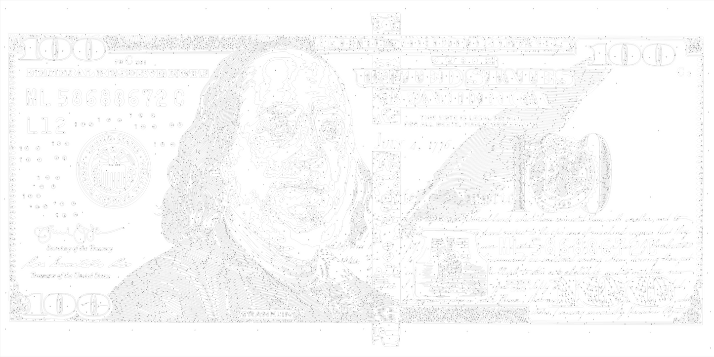 Maľovanie podľa čísel Franklin. Dolár (100 dolárov) s metalickými farbami (zlato) 40×80 cm LW 5100