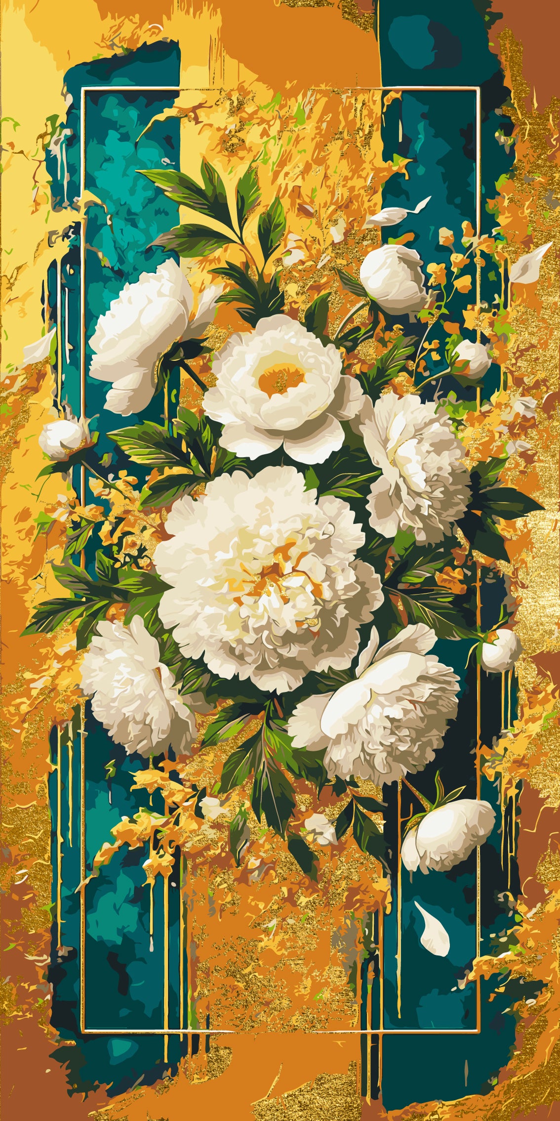 Maľovanie podľa čísel Žiarivé kvety s metalickými farbami 40×80 cm LW 5110