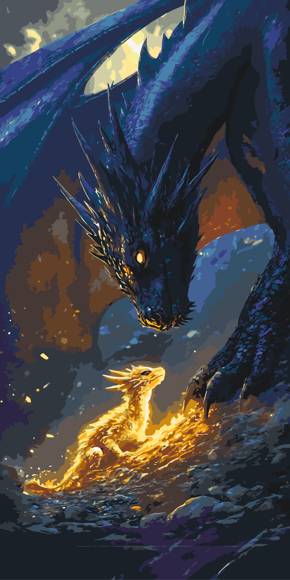 Maľovanie podľa čísel Fantasy „Štvrté krídlo“ – Stretnutie s drakom s metalickými farbami 40×80 cm LW 5140