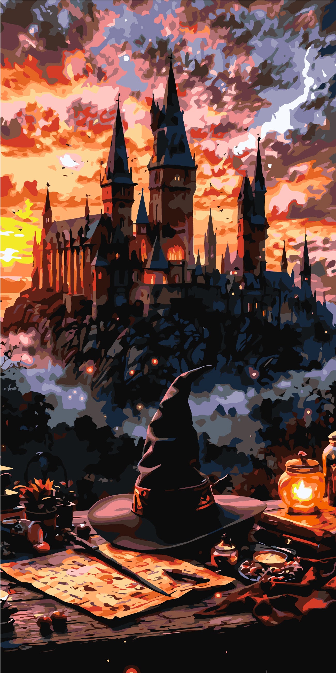 Maľovanie podľa čísel. Atmosféra mágie Rokfortu 40×80 cm LW 5172