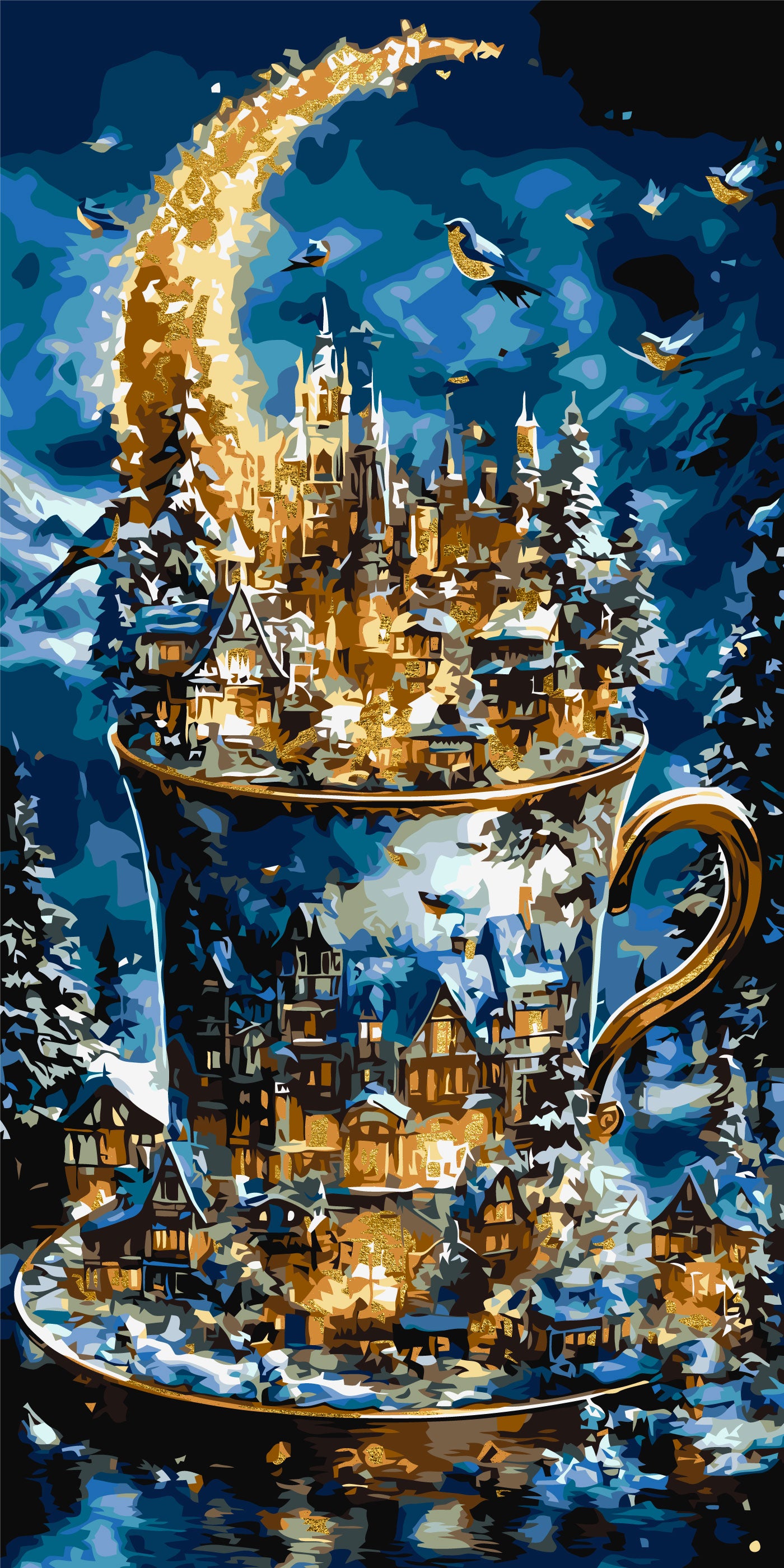 Maľovanie podľa čísel Zimná krajina s metalickými farbami 40*80 cm LW 5179