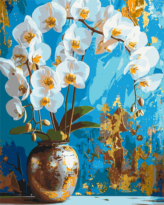 Maľovanie podľa čísel Bielá orchidea. Kvety. S metalickými farbami 40*50 cm LW 8100