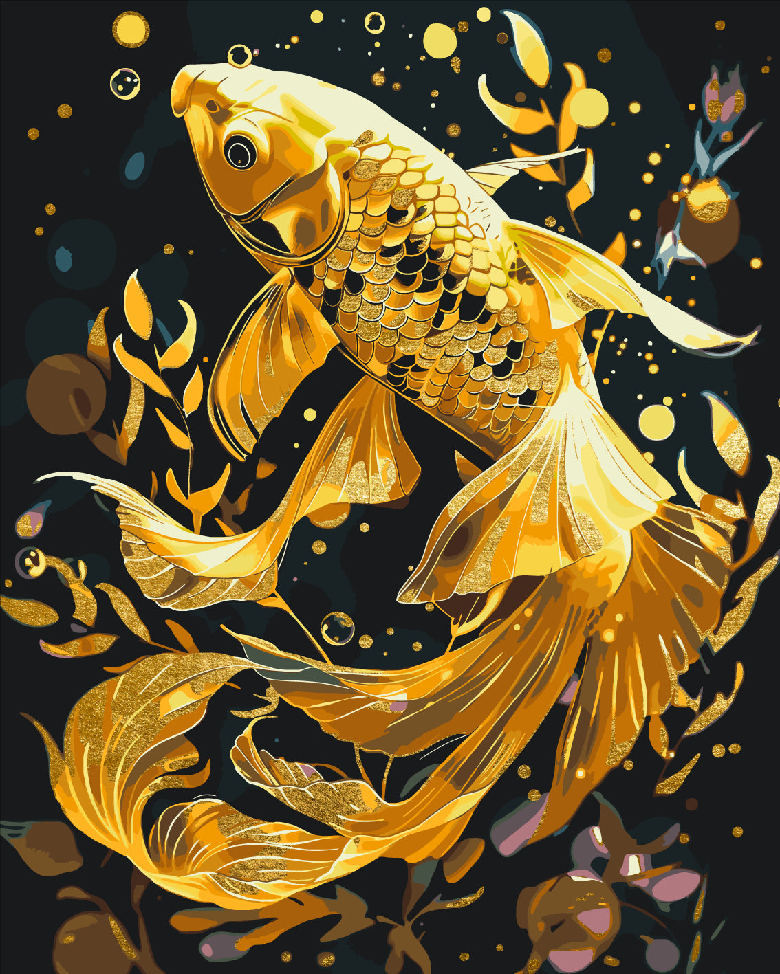 Maľovanie podľa čísel Zvieratá. Zlatá rybka s metalickými farbami 40*50 cm LW 9670