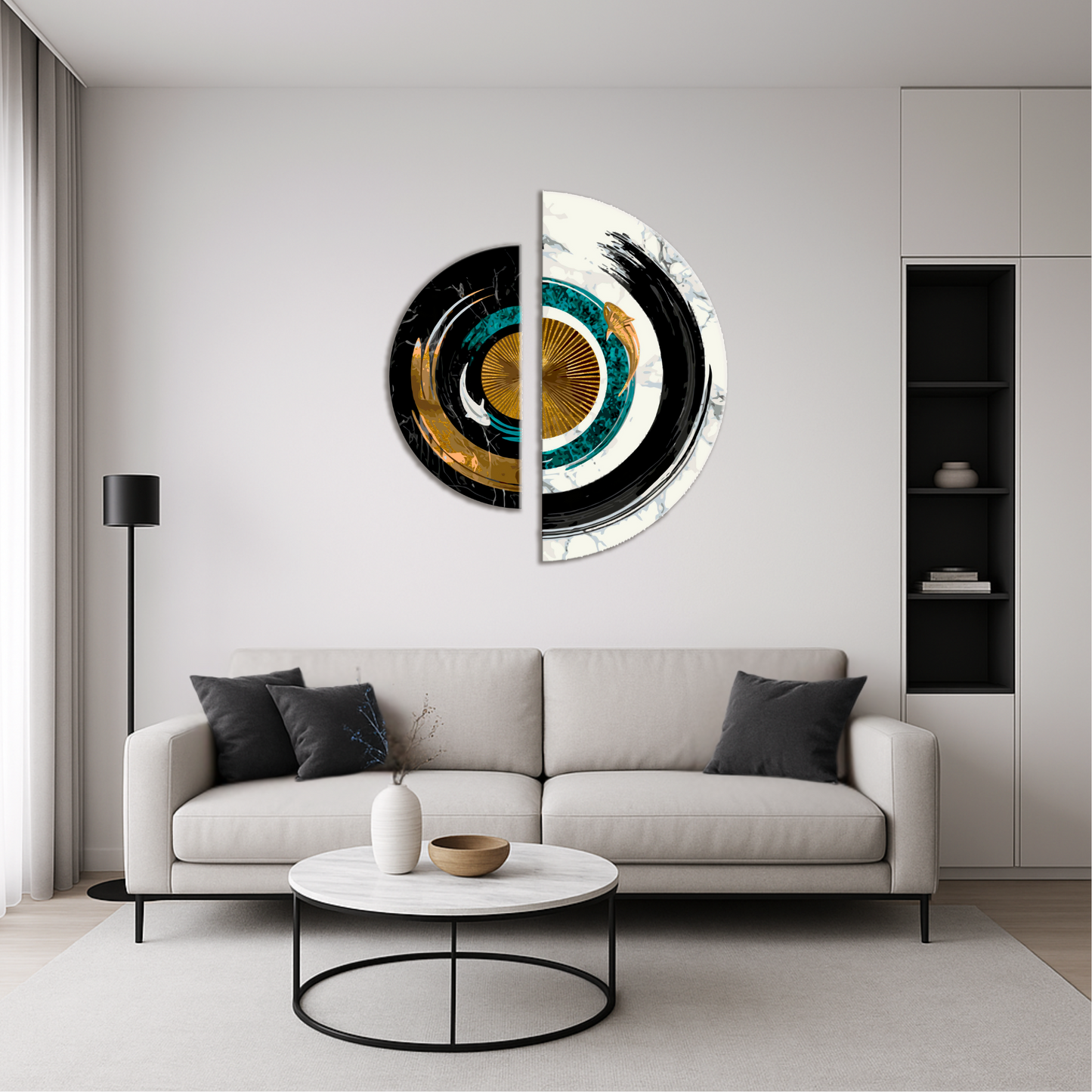 Maľovanie podľa čísel Rovnováha protikladov s metalickými farbami (polkruhy) 70×70 cm OSR 1001