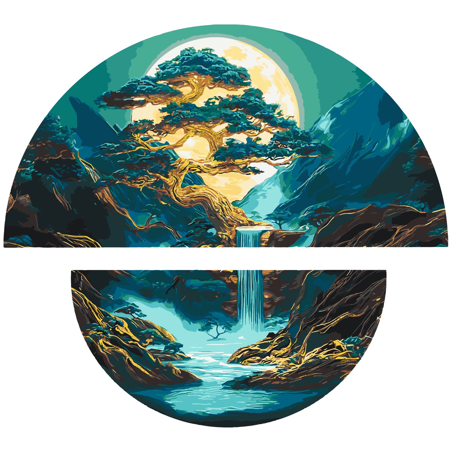 Maľovanie podľa čísel Mágia nočnej krajiny s metalickými farbami (polkruhy) 70×70 cm OSR 1006