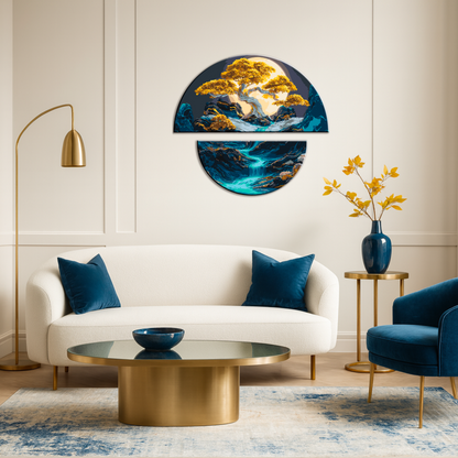 Maľovanie podľa čísel Krajina. Nočná harmónia s metalickými farbami (polkruhy) 70×70 cm OSR 1007